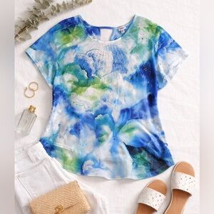 Avenue Blue Green Watercolor Sequin Top | Plus Size 26/28